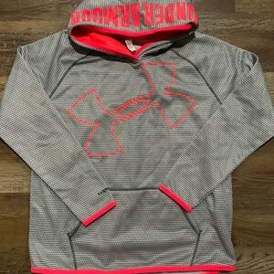 Under Armour Sweatshirt Hoodie Grey and Neon Orange with Logo